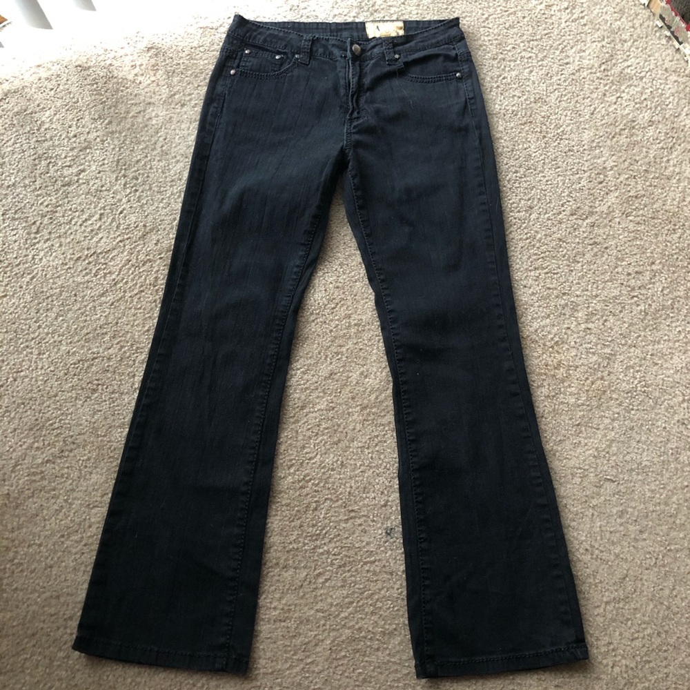 V CHRISTINA JEANS BOOTCUT BLACK POCKETS ZIP SZ 10